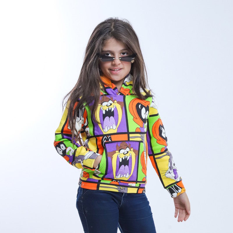 بيبو سويتشيرت بناتي مطبوع بكابيتشو أكمام طويلة_متعدد الالوان - Image 3